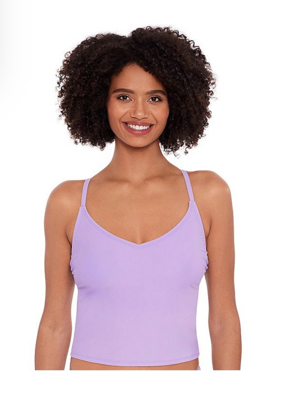 Women’s Eco Beach Cropped Scoopneck Strappy Tankini Swim Top Lilac XL NWT